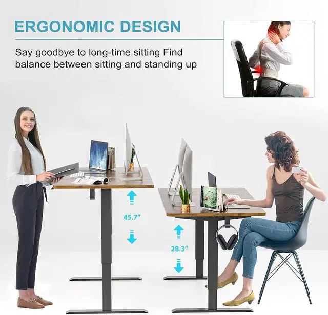 Alt view image 4 of 7 - Monomi Electric Height Adjustable Standing Desk, 48x24 Inches, Ergonomic Home Office Sit/Stand Up Desk,Vintage Brown