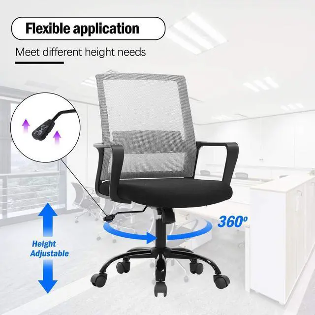 Alt view image 5 of 7 - Ergonomic Office Chair Desk Chair Computer Chair Mid Back Mesh Chair with Lumbar Support & Armrest Modern Adjustable Height Swivel Task Executive Chair for Women Men Adult, Grey