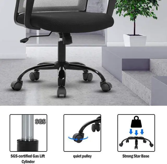 Alt view image 6 of 7 - Ergonomic Office Chair Desk Chair Computer Chair Mid Back Mesh Chair with Lumbar Support & Armrest Modern Adjustable Height Swivel Task Executive Chair for Women Men Adult, Grey