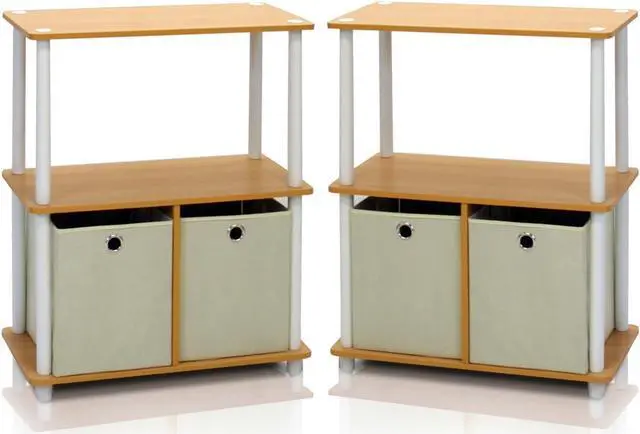 Main image of Furinno Go Green 3-Tier 2-Bin Multi-Purpose Storage Shelf (Set of 2), Beech