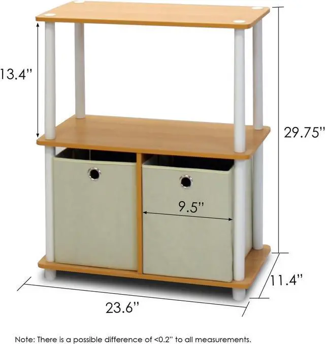Alt view image 2 of 5 - Furinno Go Green 3-Tier 2-Bin Multi-Purpose Storage Shelf (Set of 2), Beech