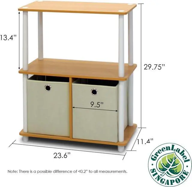 Alt view image 4 of 5 - Furinno Go Green 3-Tier 2-Bin Multi-Purpose Storage Shelf (Set of 2), Beech