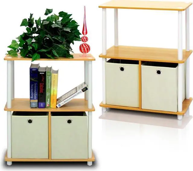 Alt view image 5 of 5 - Furinno Go Green 3-Tier 2-Bin Multi-Purpose Storage Shelf (Set of 2), Beech