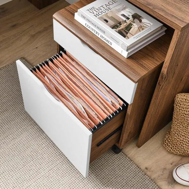 Alt view image 4 of 7 - Modway Envision Mid-Century Modern, Desk and File Cabinet Set, Walnut White