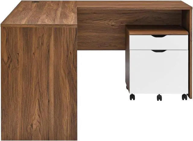 Alt view image 2 of 7 - Modway Envision Mid-Century Modern, Desk and File Cabinet Set, Walnut White