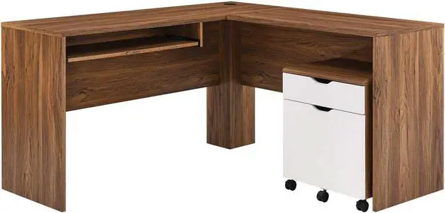 Alt view image 5 of 7 - Modway Envision Mid-Century Modern, Desk and File Cabinet Set, Walnut White