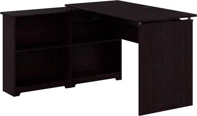 Main image of Bush Furniture Cabot 52W 3 Position Sit to Stand Corner Desk with Shelves in Espresso Oak