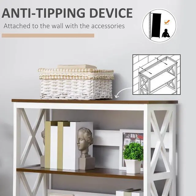 Alt view image 5 of 7 - HOMCOM 4-Tier Shelving Bookcase Storage Cupboard with Pull Out Drawer, and Wooden Frame with X Bar Stability, White