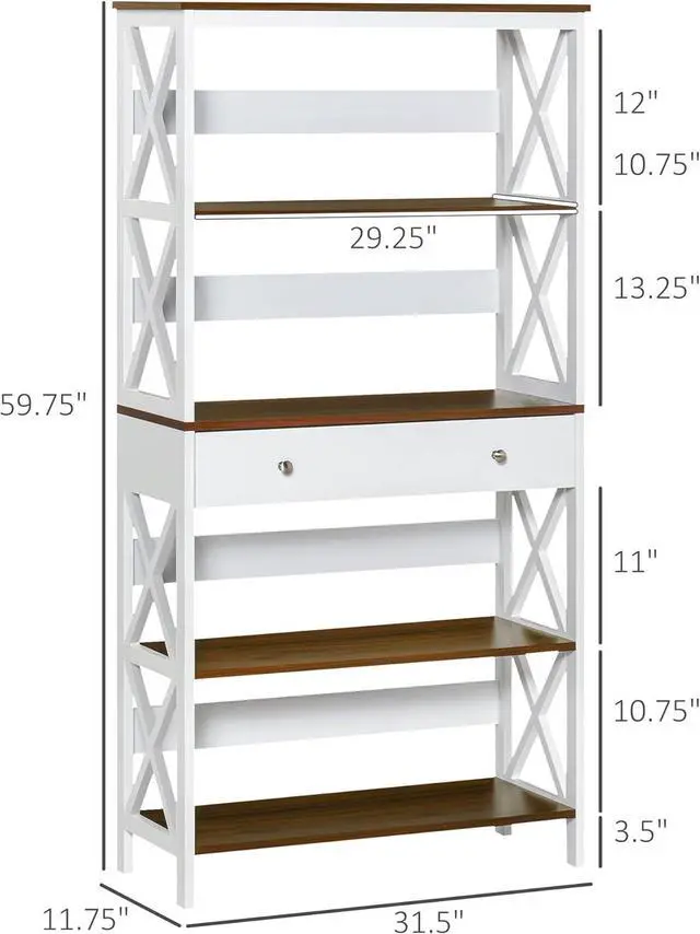 Alt view image 3 of 7 - HOMCOM 4-Tier Shelving Bookcase Storage Cupboard with Pull Out Drawer, and Wooden Frame with X Bar Stability, White