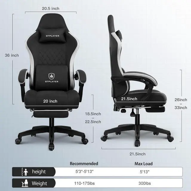 Alt view image 2 of 7 - GTPLAYER Gaming Chair, Computer Office Chair with Pocket Spring Cushion, Linkage Armrests and Footrest, High Back Ergonomic Computer Chair with Lumbar Support Task Chair with Footrest(Black)