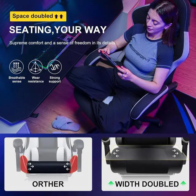 Alt view image 3 of 7 - GTPLAYER Gaming Chair, Computer Office Chair with Pocket Spring Cushion, Linkage Armrests and Footrest, High Back Ergonomic Computer Chair with Lumbar Support Task Chair with Footrest(Black)