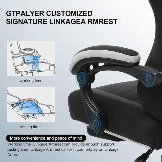 Alt view image 5 of 7 - GTPLAYER Gaming Chair, Computer Office Chair with Pocket Spring Cushion, Linkage Armrests and Footrest, High Back Ergonomic Computer Chair with Lumbar Support Task Chair with Footrest(Black)