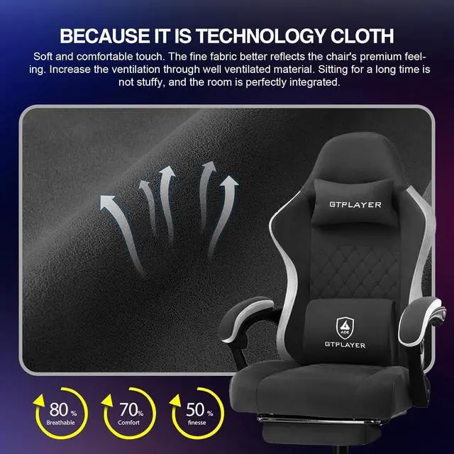 Alt view image 6 of 7 - GTPLAYER Gaming Chair, Computer Office Chair with Pocket Spring Cushion, Linkage Armrests and Footrest, High Back Ergonomic Computer Chair with Lumbar Support Task Chair with Footrest(Black)