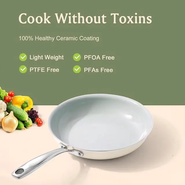 Alt view image 2 of 7 - Cookware Ceramic Nonstick Frying Pans: 3Pieces Non Stick Skillet 8 9.5 11 Inches - Healthy Egg Fry Pans - Free of PTFE,PFOA,PFAS