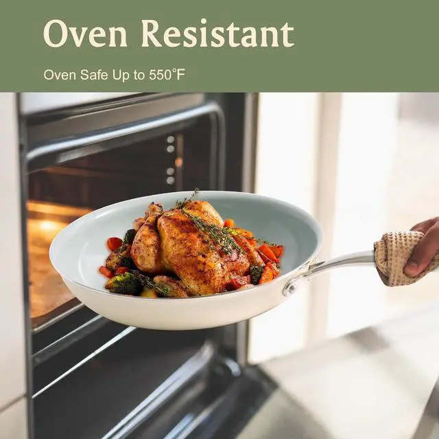 Alt view image 4 of 7 - Cookware Ceramic Nonstick Frying Pans: 3Pieces Non Stick Skillet 8 9.5 11 Inches - Healthy Egg Fry Pans - Free of PTFE,PFOA,PFAS