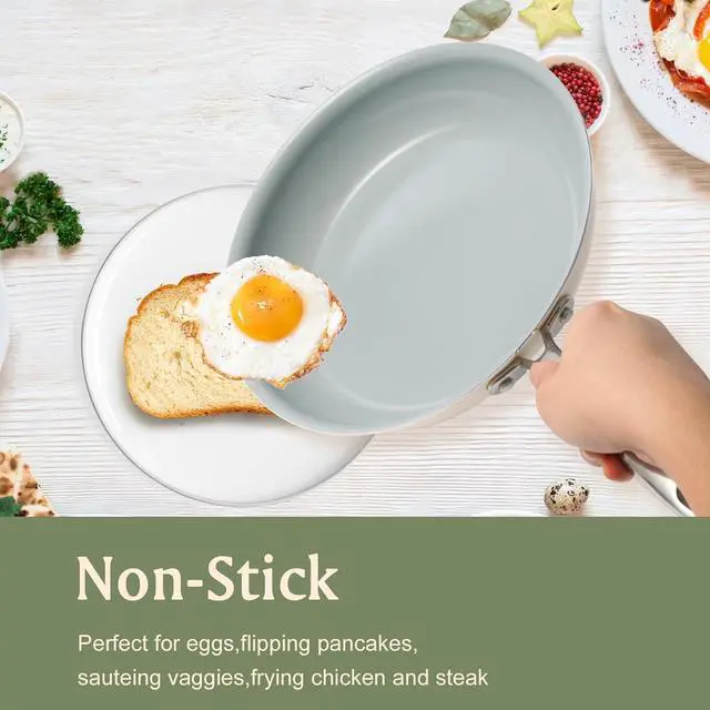Alt view image 7 of 7 - Cookware Ceramic Nonstick Frying Pans: 3Pieces Non Stick Skillet 8 9.5 11 Inches - Healthy Egg Fry Pans - Free of PTFE,PFOA,PFAS
