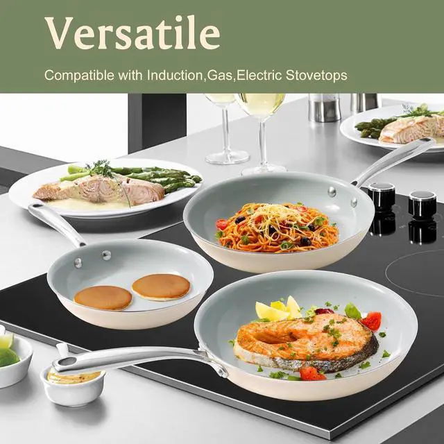 Alt view image 6 of 7 - Cookware Ceramic Nonstick Frying Pans: 3Pieces Non Stick Skillet 8 9.5 11 Inches - Healthy Egg Fry Pans - Free of PTFE,PFOA,PFAS