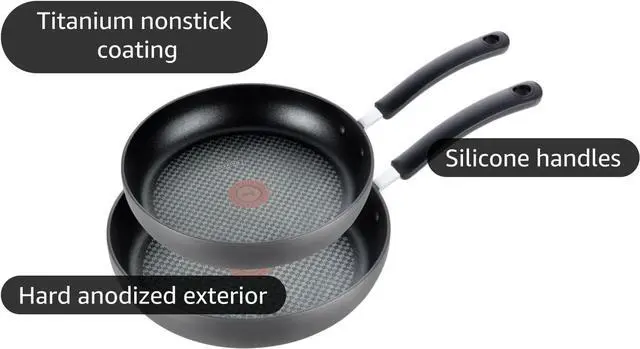Alt view image 4 of 7 - T-fal Ultimate Hard Anodized Nonstick Fry Pan Set 2 Piece, 10, 12 Inch, Oven Broiler Safe 400F, Cookware, Pots and Pans Set Non Stick, Kitchen Frying Pans, Cooking Skillets, Dishwasher Safe, Grey
