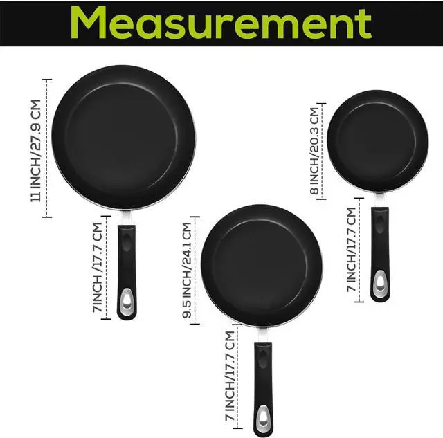 Alt view image 2 of 6 - Utopia Kitchen Non-Stick Frying Pan Set with Induction Bottom, 3-Piece Nonstick Cookware Set Including 8, 9.5, and 11 Inch Frying Pans Nonstick with Bakelite Handle, PFOA Free, Dishwasher Safe, Grey