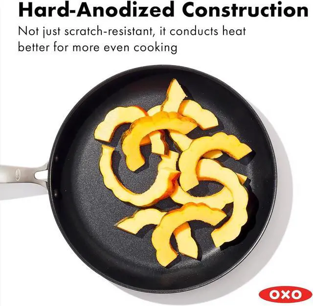 Alt view image 4 of 6 - OXO Frying Pan Enhanced 12 Skillet, Ceramic Nonstick, Durable Hard Anodized Cookware, Scratch Resistant, Stainless Steel Handle, Good Grips, Dishwasher & Oven safe, Black