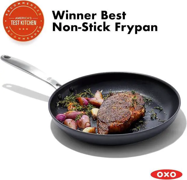Alt view image 3 of 6 - OXO Frying Pan Enhanced 12 Skillet, Ceramic Nonstick, Durable Hard Anodized Cookware, Scratch Resistant, Stainless Steel Handle, Good Grips, Dishwasher & Oven safe, Black