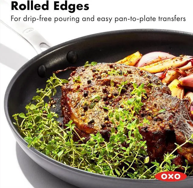 Alt view image 5 of 6 - OXO Frying Pan Enhanced 12 Skillet, Ceramic Nonstick, Durable Hard Anodized Cookware, Scratch Resistant, Stainless Steel Handle, Good Grips, Dishwasher & Oven safe, Black