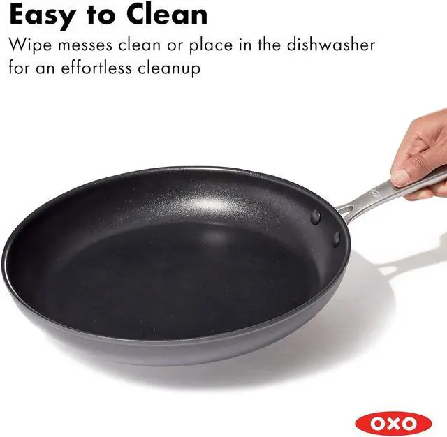 Alt view image 6 of 6 - OXO Frying Pan Enhanced 12 Skillet, Ceramic Nonstick, Durable Hard Anodized Cookware, Scratch Resistant, Stainless Steel Handle, Good Grips, Dishwasher & Oven safe, Black