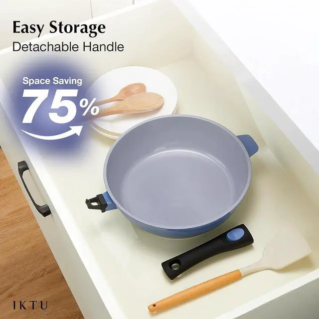 Alt view image 5 of 6 - IKTU Ceramic Nonstick Deep Frying Pan, 11Inch Nonstick 4Qt Saute Pan with Helper Handle and Lid, Large Skillet Pan Induction Cookware with Detachable Handle, PFAS PFOA & PTFE Free