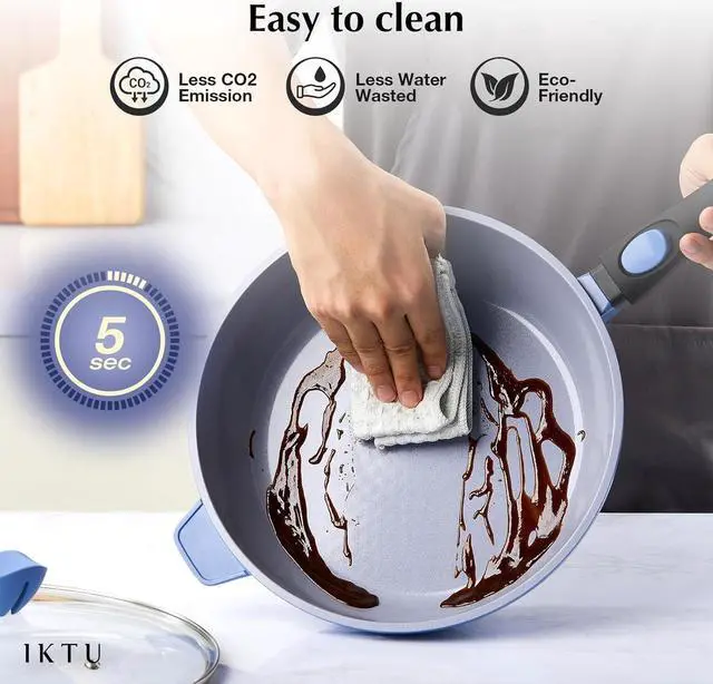 Alt view image 6 of 6 - IKTU Ceramic Nonstick Deep Frying Pan, 11Inch Nonstick 4Qt Saute Pan with Helper Handle and Lid, Large Skillet Pan Induction Cookware with Detachable Handle, PFAS PFOA & PTFE Free