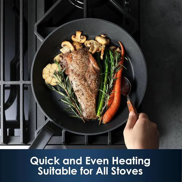 Alt view image 4 of 7 - SENSARTE Nonstick Frying Pan Set 2-Piece, Oven Safe Skillets with Swiss Coating, Induction Compatible Chef Pan Set, Dishwasher Safe Cooking Pans, Anodized Frying Pans, PFOA Free, 8 and 10 Inch