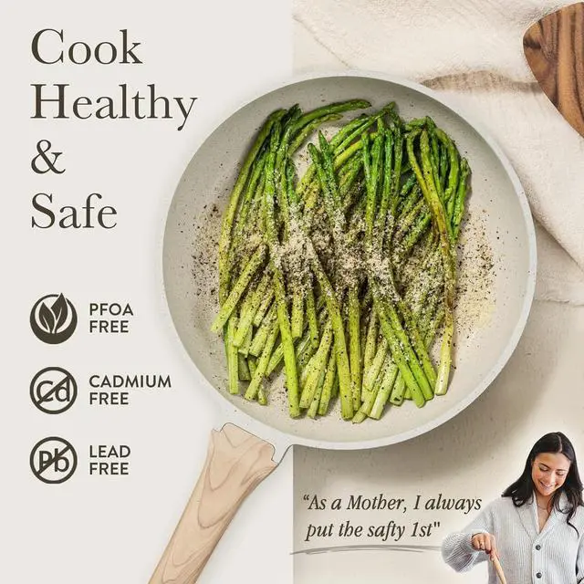 Alt view image 2 of 6 - CAROTE White Nonstick Frying Pan Skillet,10" Non Stick Granite Fry Pan with Glass Lid, Egg Pan Omelet Pans, Stone Cookware Chef's Pan, PFOA Free (White Granite, 10-Inch)