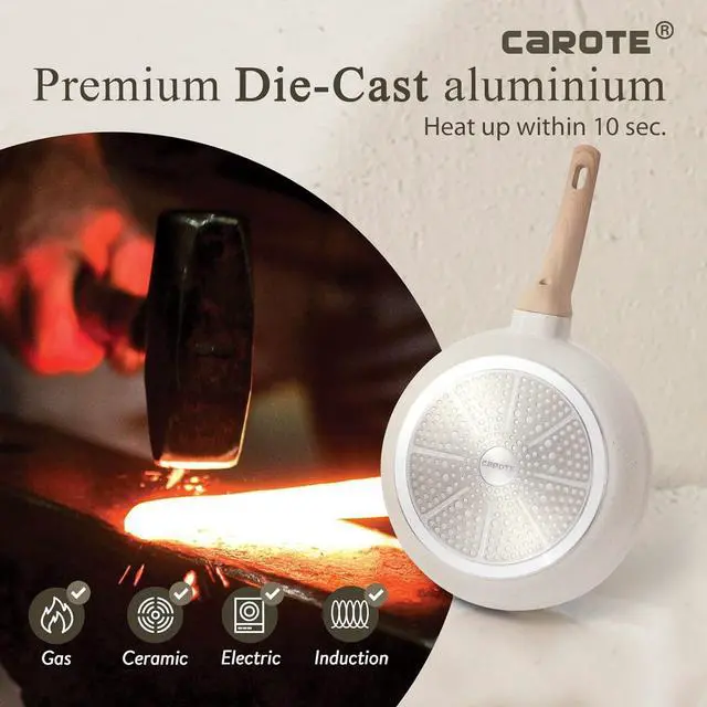 Alt view image 5 of 6 - CAROTE White Nonstick Frying Pan Skillet,10" Non Stick Granite Fry Pan with Glass Lid, Egg Pan Omelet Pans, Stone Cookware Chef's Pan, PFOA Free (White Granite, 10-Inch)