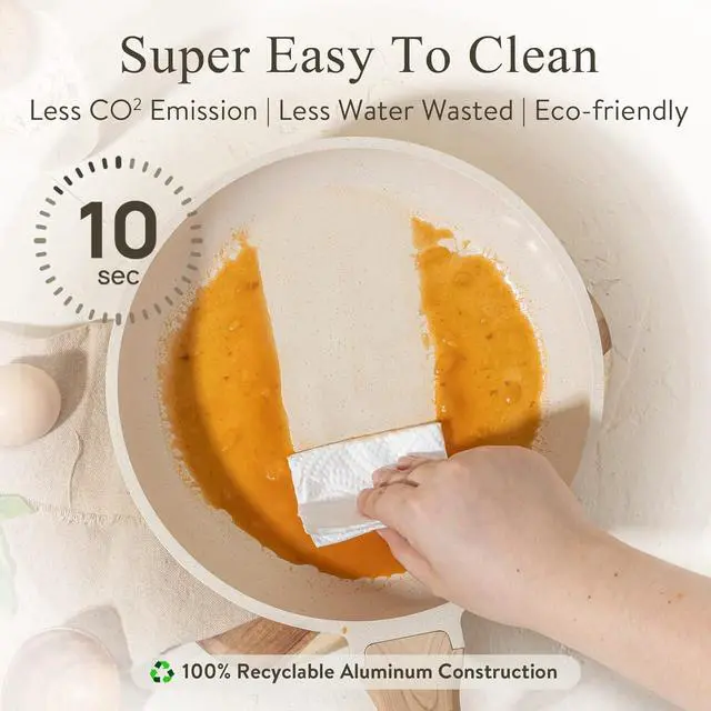 Alt view image 6 of 6 - CAROTE White Nonstick Frying Pan Skillet,10" Non Stick Granite Fry Pan with Glass Lid, Egg Pan Omelet Pans, Stone Cookware Chef's Pan, PFOA Free (White Granite, 10-Inch)