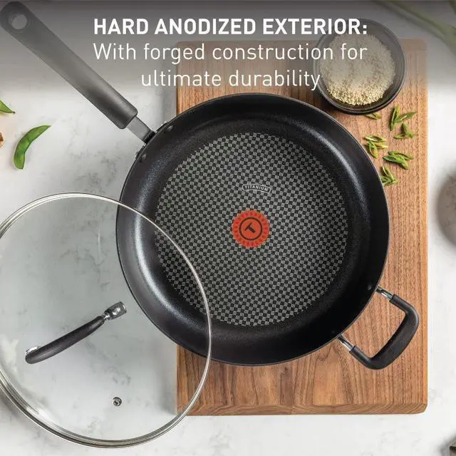 Alt view image 2 of 7 - T-fal Ultimate Hard Anodized Non Stick Jumbo Cooker With Lid & Helper Handle 5 Quart, Oven Broiler Safe 400F, Lid Safe 350F, Cookware, Deep Frying Pan, Skillet, Pots and Pans, Dishwasher Safe, Grey