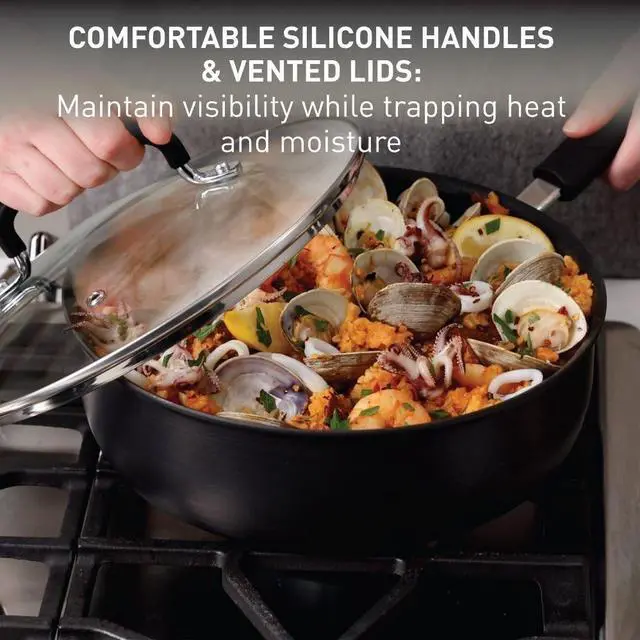 Alt view image 5 of 7 - T-fal Ultimate Hard Anodized Non Stick Jumbo Cooker With Lid & Helper Handle 5 Quart, Oven Broiler Safe 400F, Lid Safe 350F, Cookware, Deep Frying Pan, Skillet, Pots and Pans, Dishwasher Safe, Grey