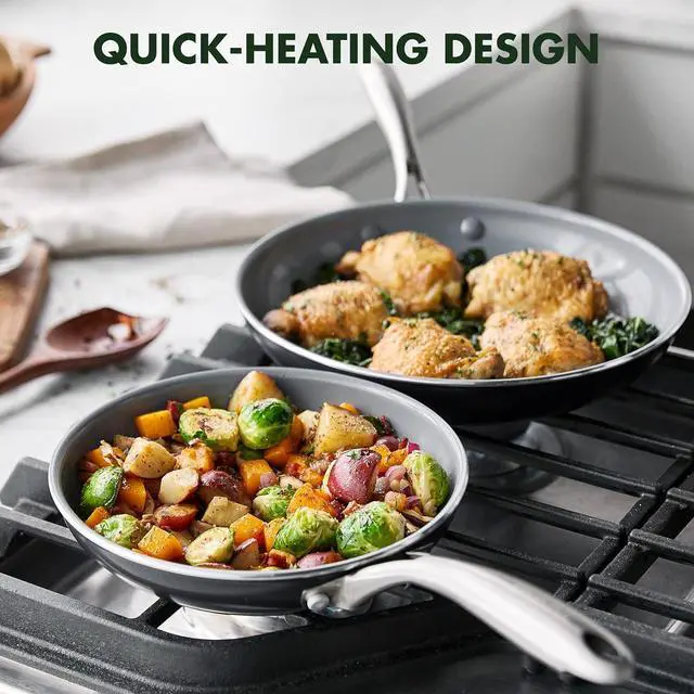 Alt view image 6 of 7 - GreenPan Swift Healthy Ceramic Nonstick, 8" and 10" Frying Pan Skillet Set, Stainless Steel Handles, PFAS-Free, Dishwasher Safe, Oven Safe, Black