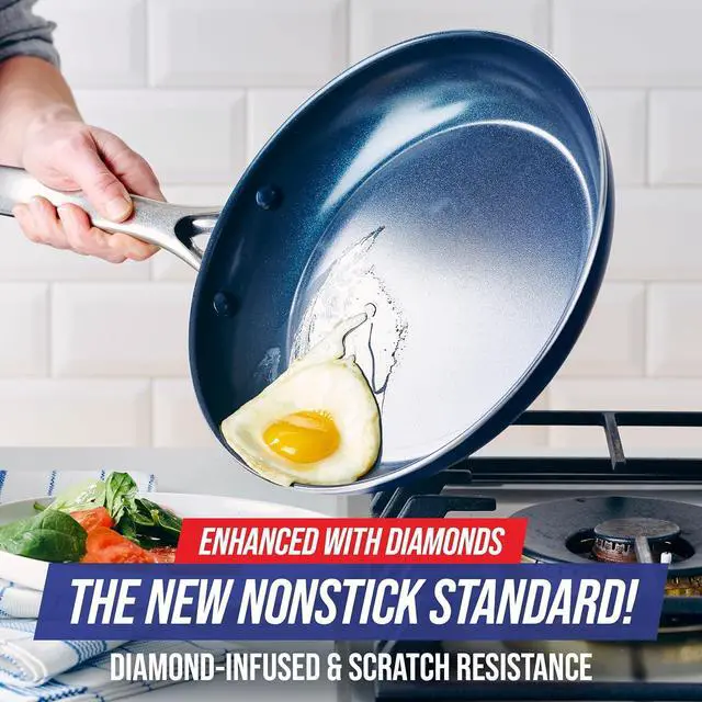 Alt view image 2 of 7 - Blue Diamond Cookware 12" Frying Pan Skillet, Diamond Infused Healthy Ceramic Nonstick, PFAS and PFOA-Free, Dishwasher Safe, Oven Safe, Even Heating, Metal Utensil Safe, Warp Control, Blue