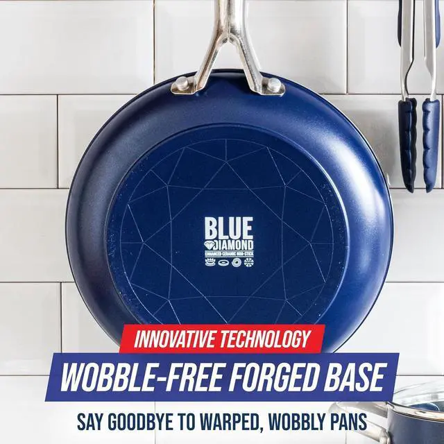 Alt view image 6 of 7 - Blue Diamond Cookware 12" Frying Pan Skillet, Diamond Infused Healthy Ceramic Nonstick, PFAS and PFOA-Free, Dishwasher Safe, Oven Safe, Even Heating, Metal Utensil Safe, Warp Control, Blue