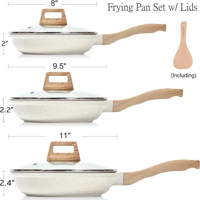 Alt view image 2 of 7 - ESLITE LIFE Nonstick Ceramic Frying Pans Skillets Set with Lids, Non-Toxic Egg Omelette Kitchen Cooking Pans Compatible with All Stovetops (Gas, Electric & Induction), PTFE & PFOA Free (White)