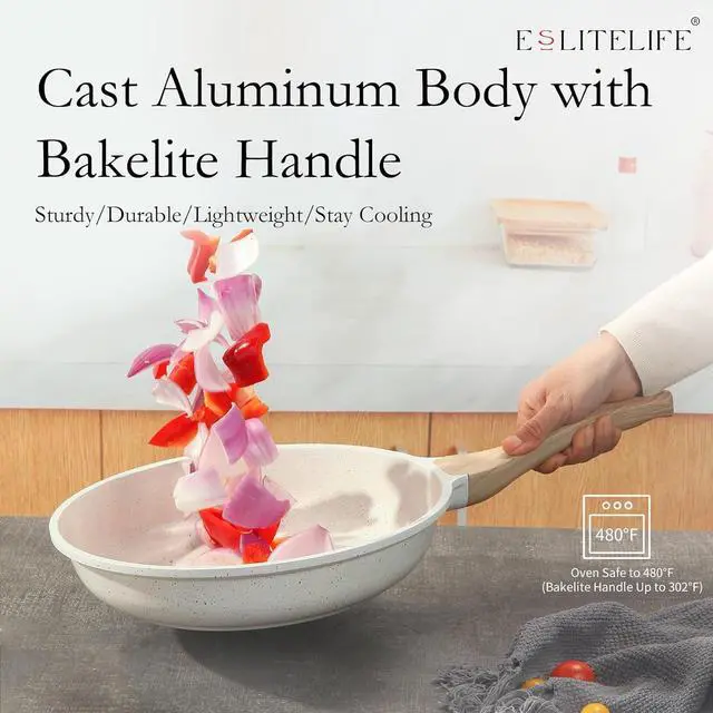 Alt view image 5 of 7 - ESLITE LIFE Nonstick Ceramic Frying Pans Skillets Set with Lids, Non-Toxic Egg Omelette Kitchen Cooking Pans Compatible with All Stovetops (Gas, Electric & Induction), PTFE & PFOA Free (White)