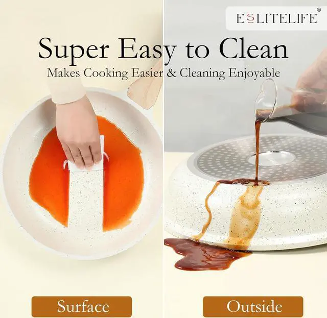 Alt view image 6 of 7 - ESLITE LIFE Nonstick Ceramic Frying Pans Skillets Set with Lids, Non-Toxic Egg Omelette Kitchen Cooking Pans Compatible with All Stovetops (Gas, Electric & Induction), PTFE & PFOA Free (White)