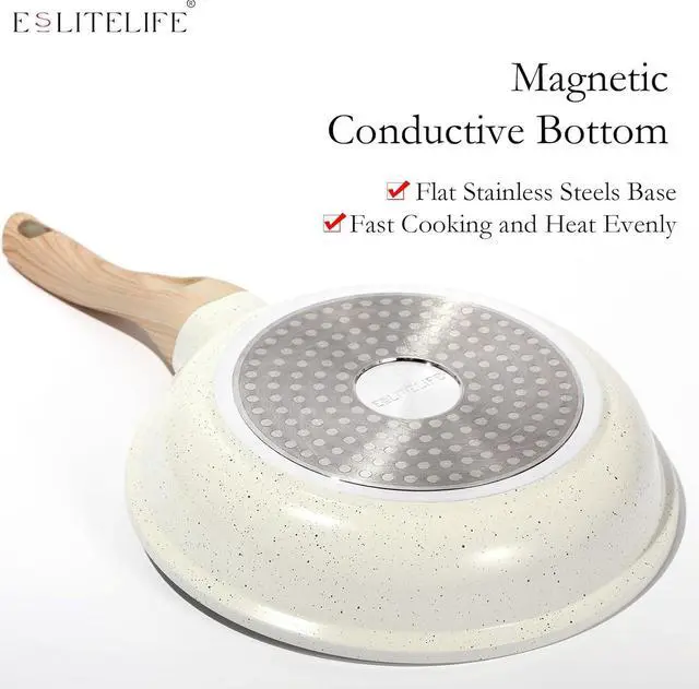 Alt view image 7 of 7 - ESLITE LIFE Nonstick Ceramic Frying Pans Skillets Set with Lids, Non-Toxic Egg Omelette Kitchen Cooking Pans Compatible with All Stovetops (Gas, Electric & Induction), PTFE & PFOA Free (White)