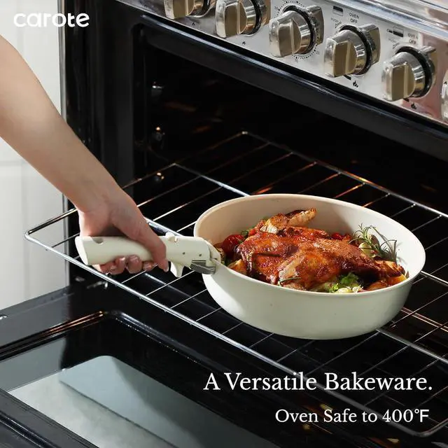 Alt view image 4 of 7 - CAROTE Pots and Pans Set Non Stick, Cookware Sets, 11pcs Kitchen Set, Oven/Fridge Safe, Space Saving Pots Set, Nonstick Cooking Set with Versatile Detachable Handle, Induction RV Set, Cream White