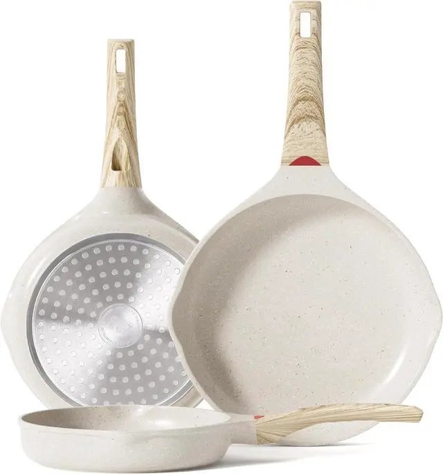 Main image of Caannasweis Nonstick Granite Frying Pan Skillet, Non Stick Omelette Fry Pans, Omelet Egg Pan, Stone Cookware Chef's Pan, Induction Compatible, PFOA Free (Beige, 3 Pcs)