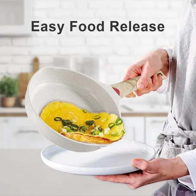 Alt view image 4 of 6 - Caannasweis Nonstick Granite Frying Pan Skillet, Non Stick Omelette Fry Pans, Omelet Egg Pan, Stone Cookware Chef's Pan, Induction Compatible, PFOA Free (Beige, 3 Pcs)