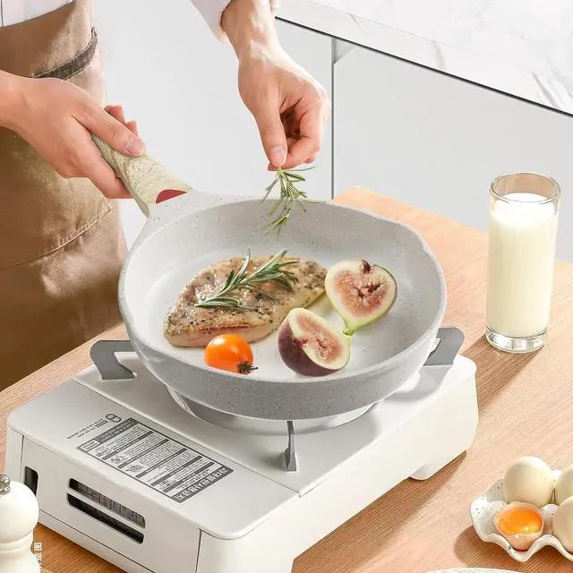 Alt view image 6 of 6 - Caannasweis Nonstick Granite Frying Pan Skillet, Non Stick Omelette Fry Pans, Omelet Egg Pan, Stone Cookware Chef's Pan, Induction Compatible, PFOA Free (Beige, 3 Pcs)