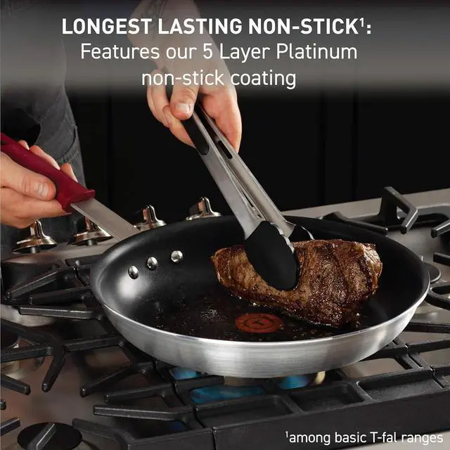 Alt view image 3 of 7 - T-fal Professional VX3 Brushed Nonstick with Stainless Steel Handle Fry Pan 10 Inch, Oven Broiler Safe 400F Cookware, Pots and Pans, Restaurant Grade, Certified by the NSF and CBA, Black