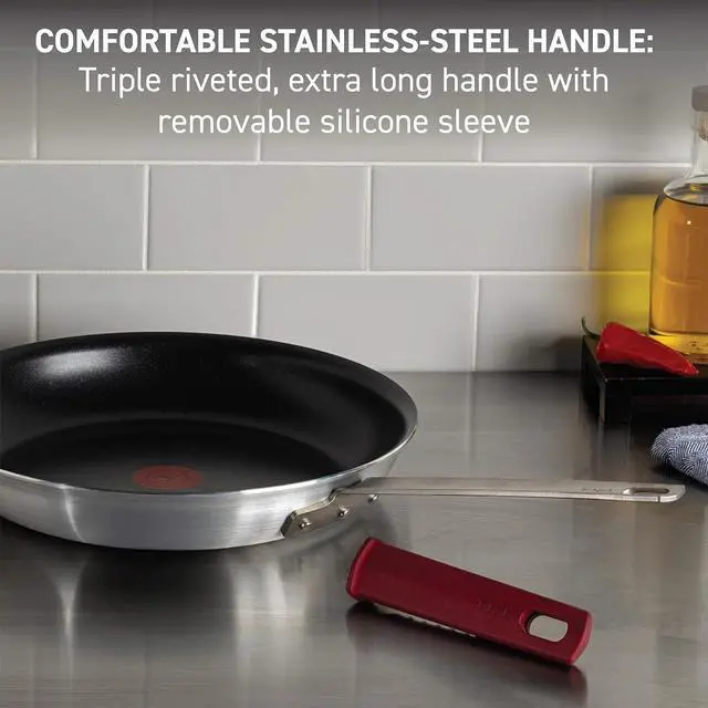 Alt view image 5 of 7 - T-fal Professional VX3 Brushed Nonstick with Stainless Steel Handle Fry Pan 10 Inch, Oven Broiler Safe 400F Cookware, Pots and Pans, Restaurant Grade, Certified by the NSF and CBA, Black