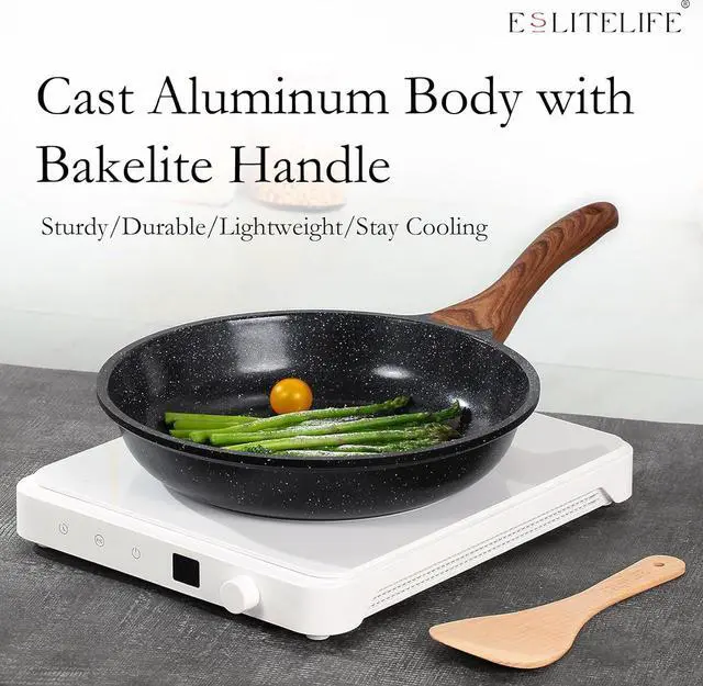 Alt view image 5 of 7 - ESLITE LIFE Nonstick Ceramic Frying Pans Skillets Set with Lids, Non-Toxic Egg Omelette Kitchen Cooking Pans Compatible with All Stovetops (Gas, Electric & Induction), PTFE & PFOA Free (Black)