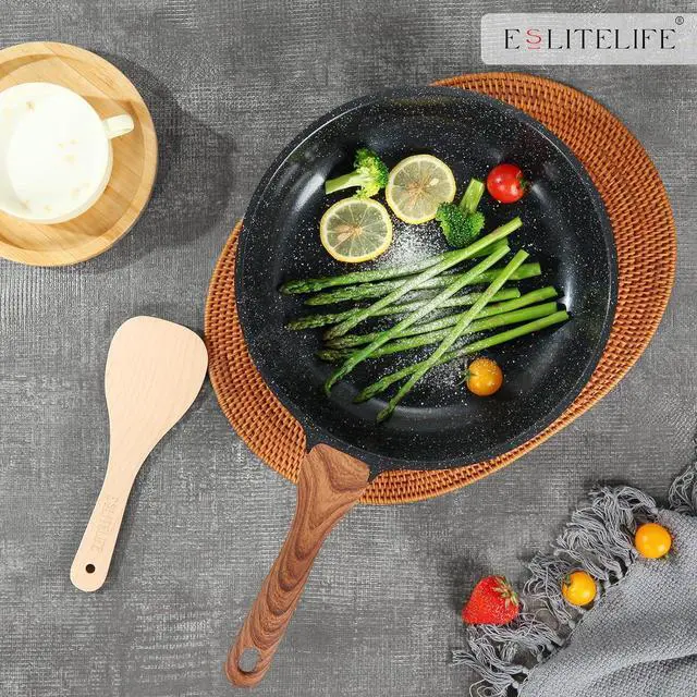 Alt view image 7 of 7 - ESLITE LIFE Nonstick Ceramic Frying Pans Skillets Set with Lids, Non-Toxic Egg Omelette Kitchen Cooking Pans Compatible with All Stovetops (Gas, Electric & Induction), PTFE & PFOA Free (Black)
